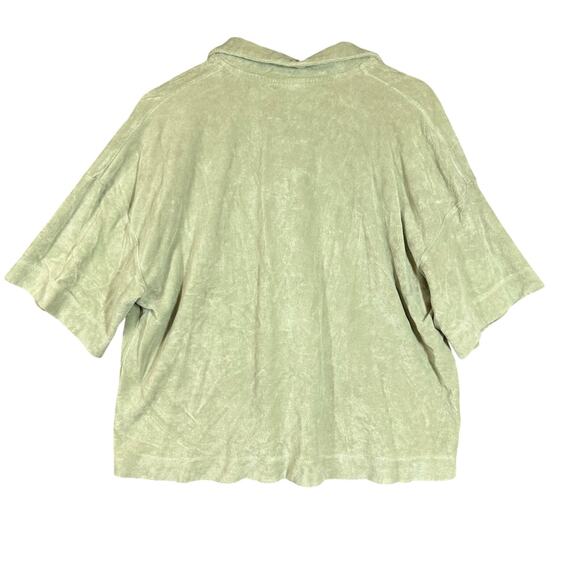 H&M Terry Cloth Resort Shirt Mint Green L Large Button Down Top Short Sleeve - Picture 3 of 8